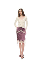 LACE TRIM GARTER MIDI SKIRT (PURPLE)