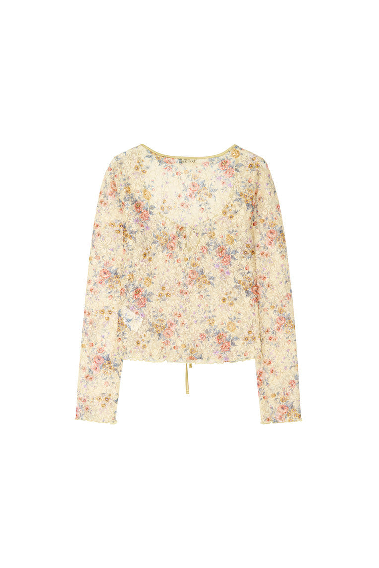METALLIC FLORAL KEYHOLE TIE TOP (YELLOW)