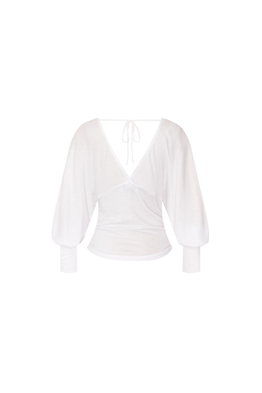DEEP V-NECK SHIRRING TOP (WHITE)