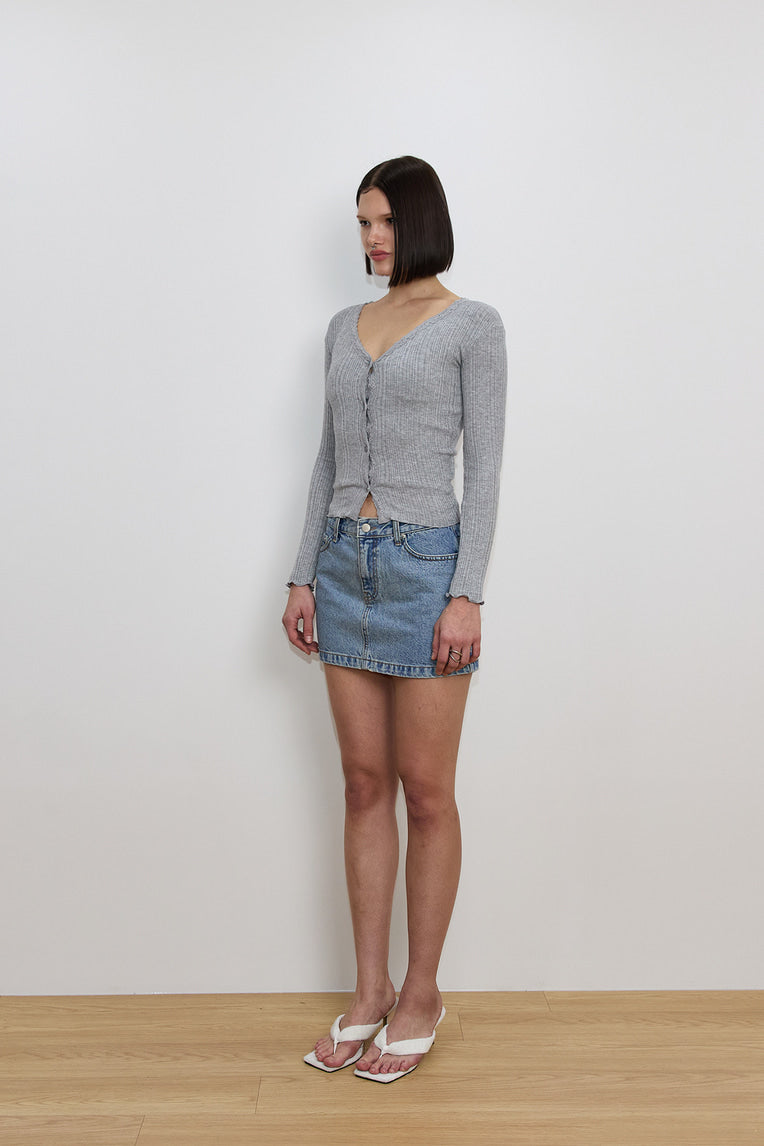 LACE RIBBED CARDIGAN (GREY)