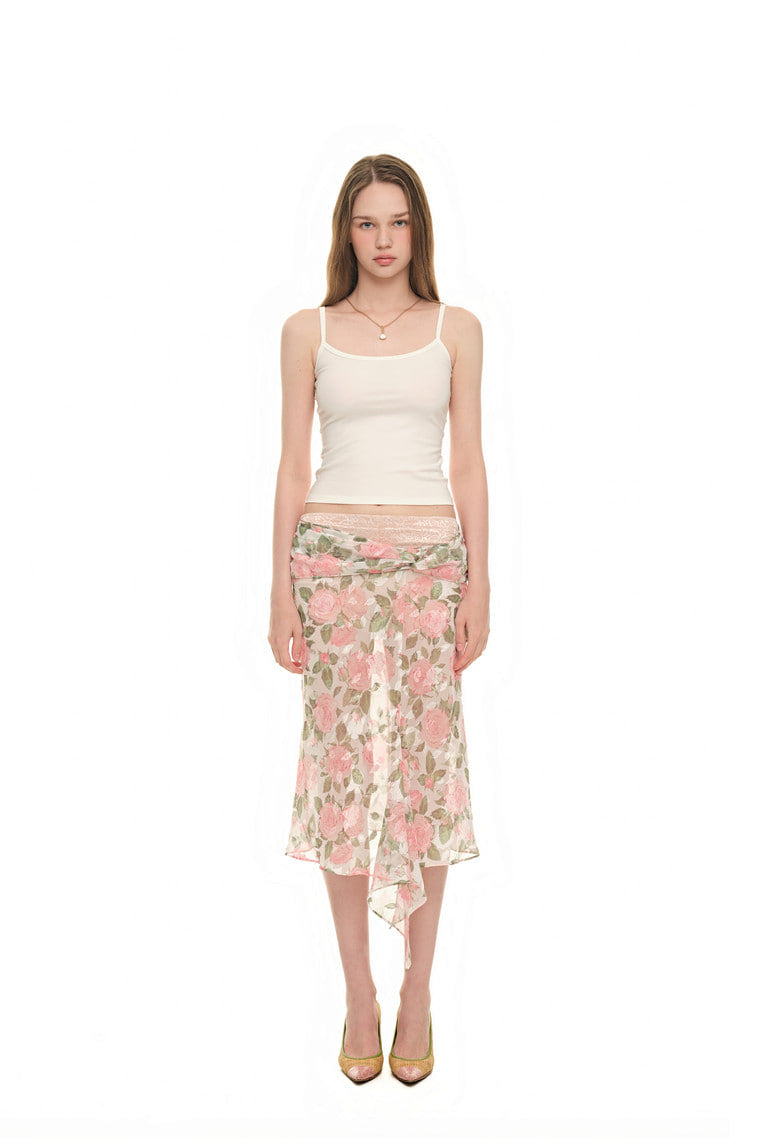 ROSE FLAIR MIDI SKIRT (PINK)