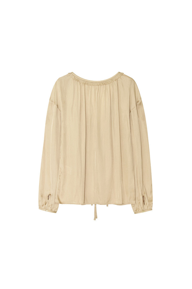 FRILL TRIM TIE BLOUSE (BEIGE)