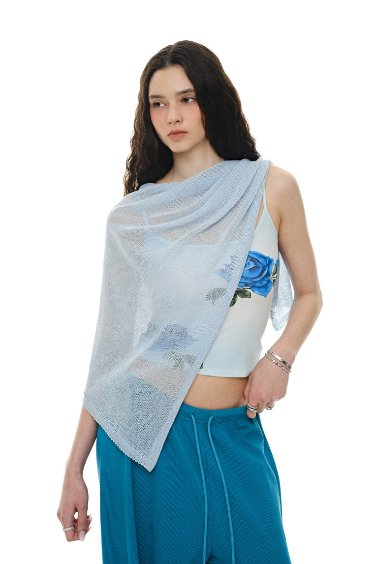 SHEER LINEN KNIT SHAWL (LIGHT BLUE)