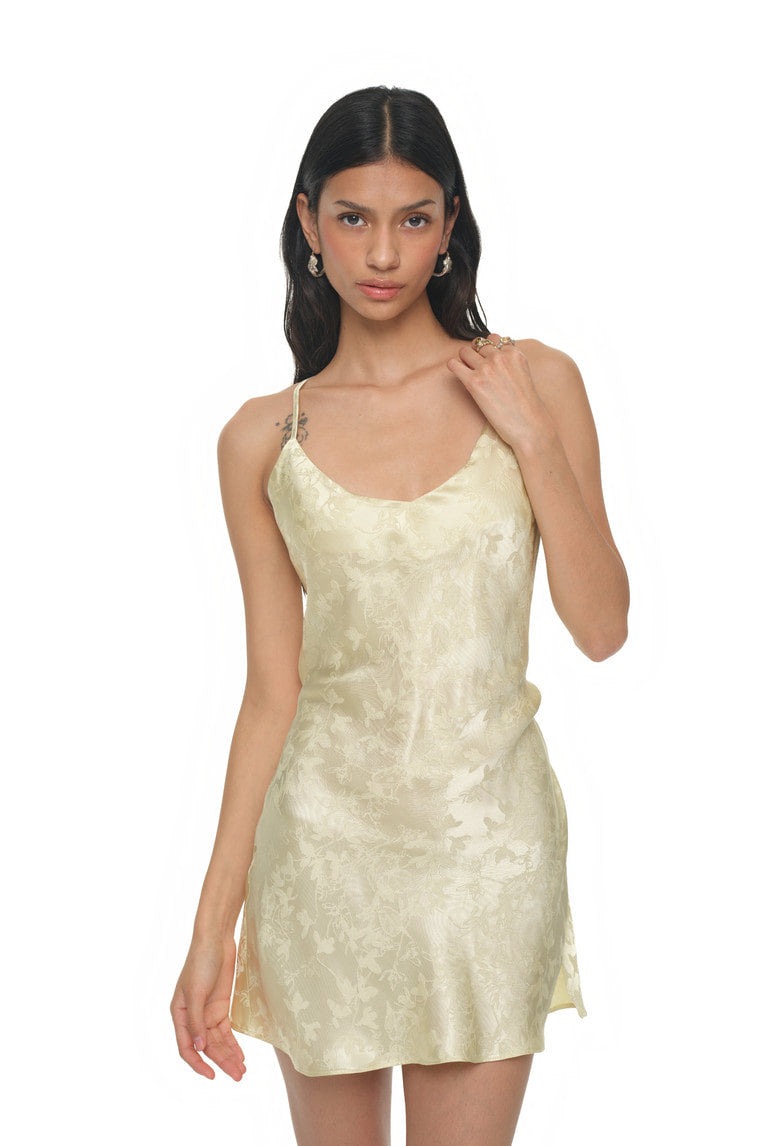 OPEN BACK MINI SLIP DRESS (LIME)