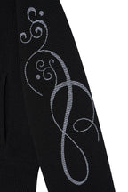 FOLK PATTERN CROP WAFFLE ZIP-UP HOODIE (BLACK)