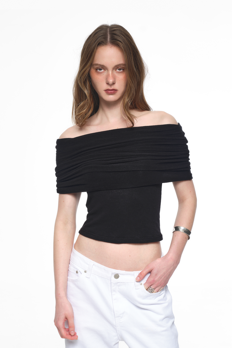 FOLDOVER OFF-SHOULDER TOP (BLACK)