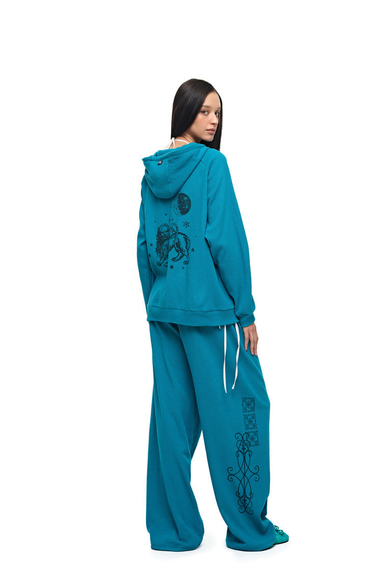 LEO HOTFIX WAFFLE ZIP-UP HOODIE (TEAL)