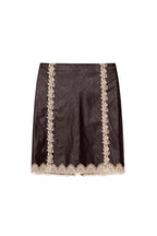 LACE POINT LEATHER MIDI SKIRT (BURGUNDY)