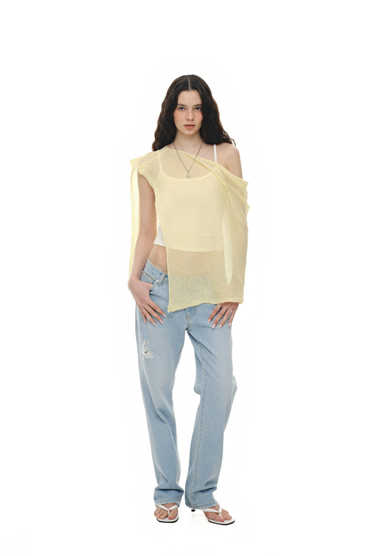 SHEER LINEN KNIT SHAWL (YELLOW)