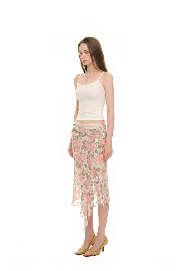 ROSE FLAIR MIDI SKIRT (PINK)