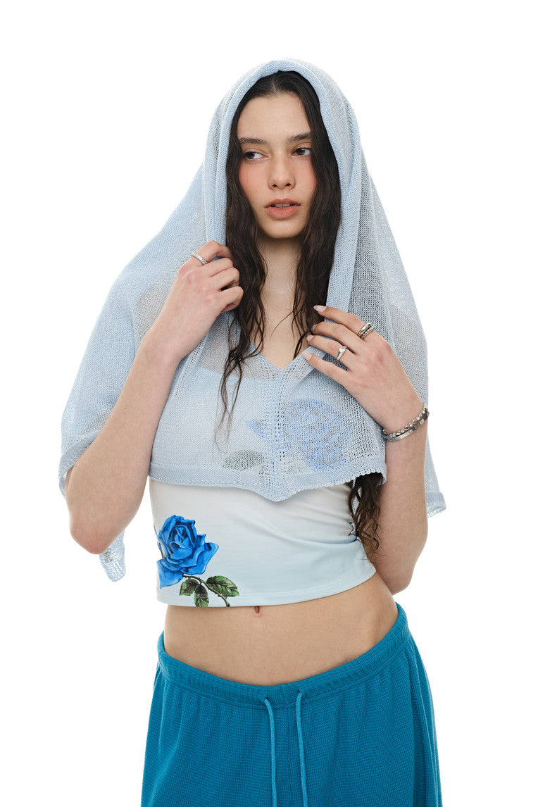 SHEER LINEN KNIT SHAWL (LIGHT BLUE)