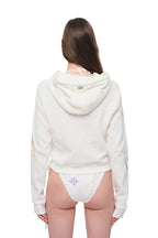 FOLK PATTERN CROP WAFFLE ZIP-UP HOODIE (WHITE)