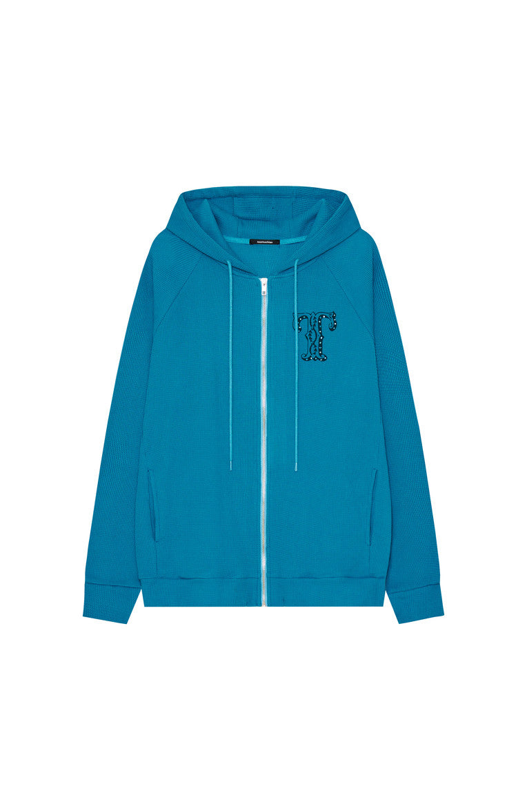 LEO HOTFIX WAFFLE ZIP-UP HOODIE (TEAL)