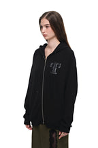LEO HOTFIX WAFFLE ZIP-UP HOODIE (BLACK)
