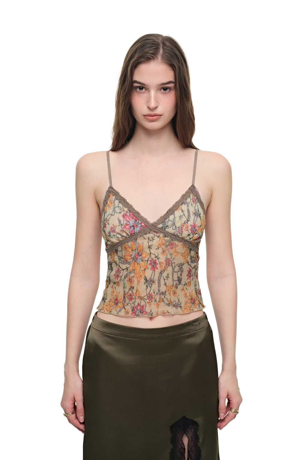 [Ships June 5] METALLIC FLORAL 03 LACE CAMI TOP (YELLOW)