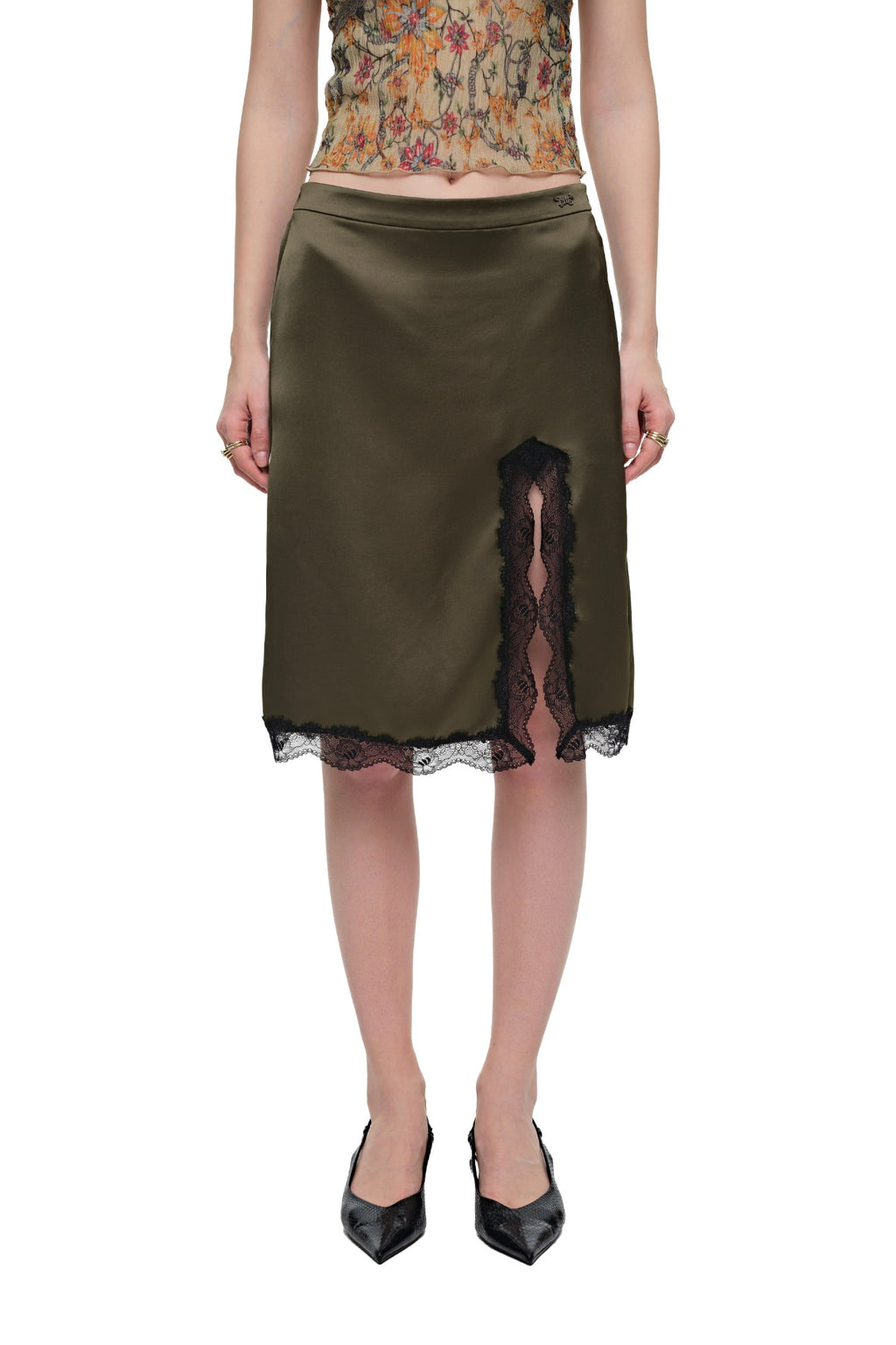 LACE MIDI SKIRT (KHAKI)