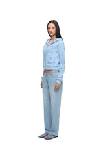 FOLK PATTERN CROP WAFFLE ZIP-UP HOODIE (LIGHT BLUE)