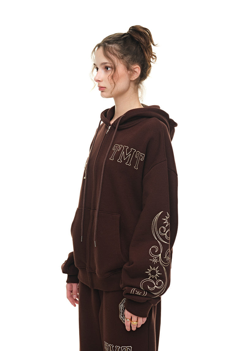 ORNAMENT 03 STITCH ZIP-UP HOODIE (BROWN) - 9