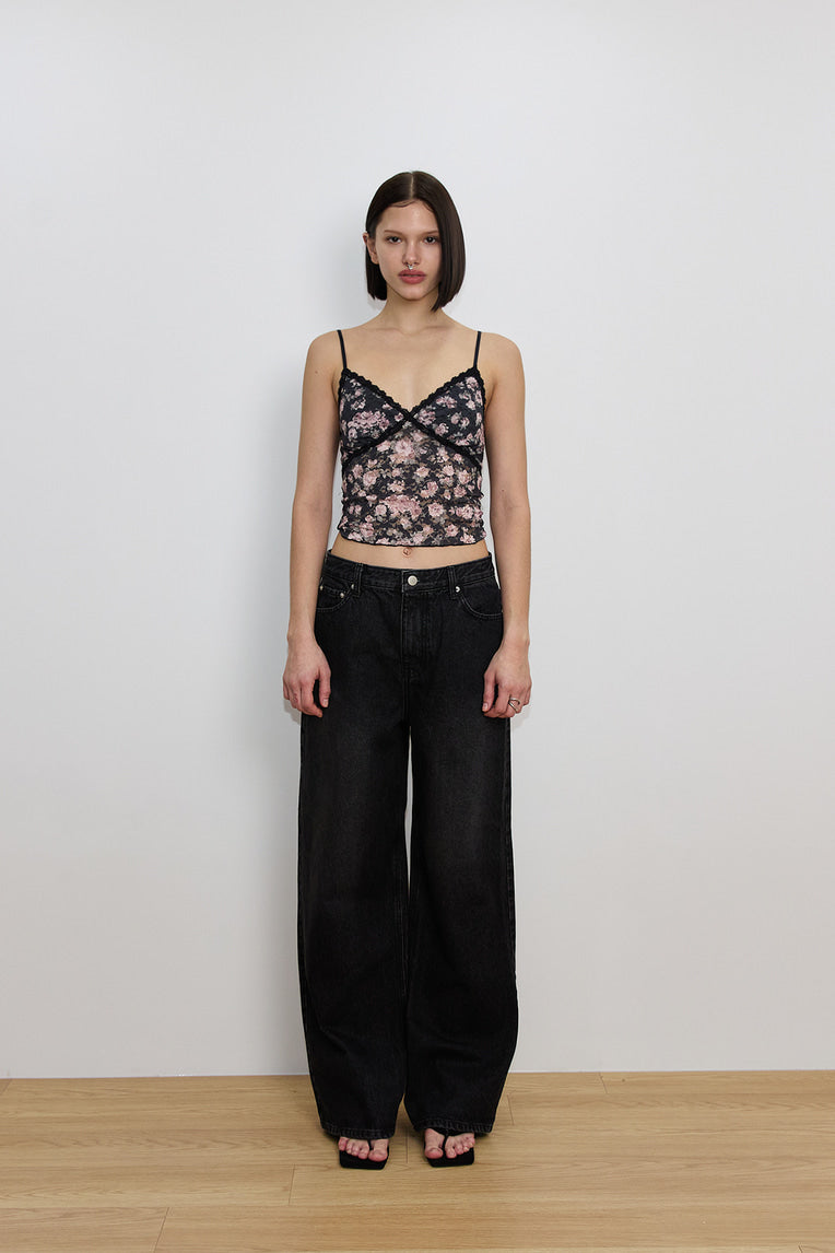FLORAL LACE CAMI TOP (NAVY)