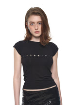 MOTHER OF PEARL BUTTON RAGLAN T-SHIRT (BLACK)