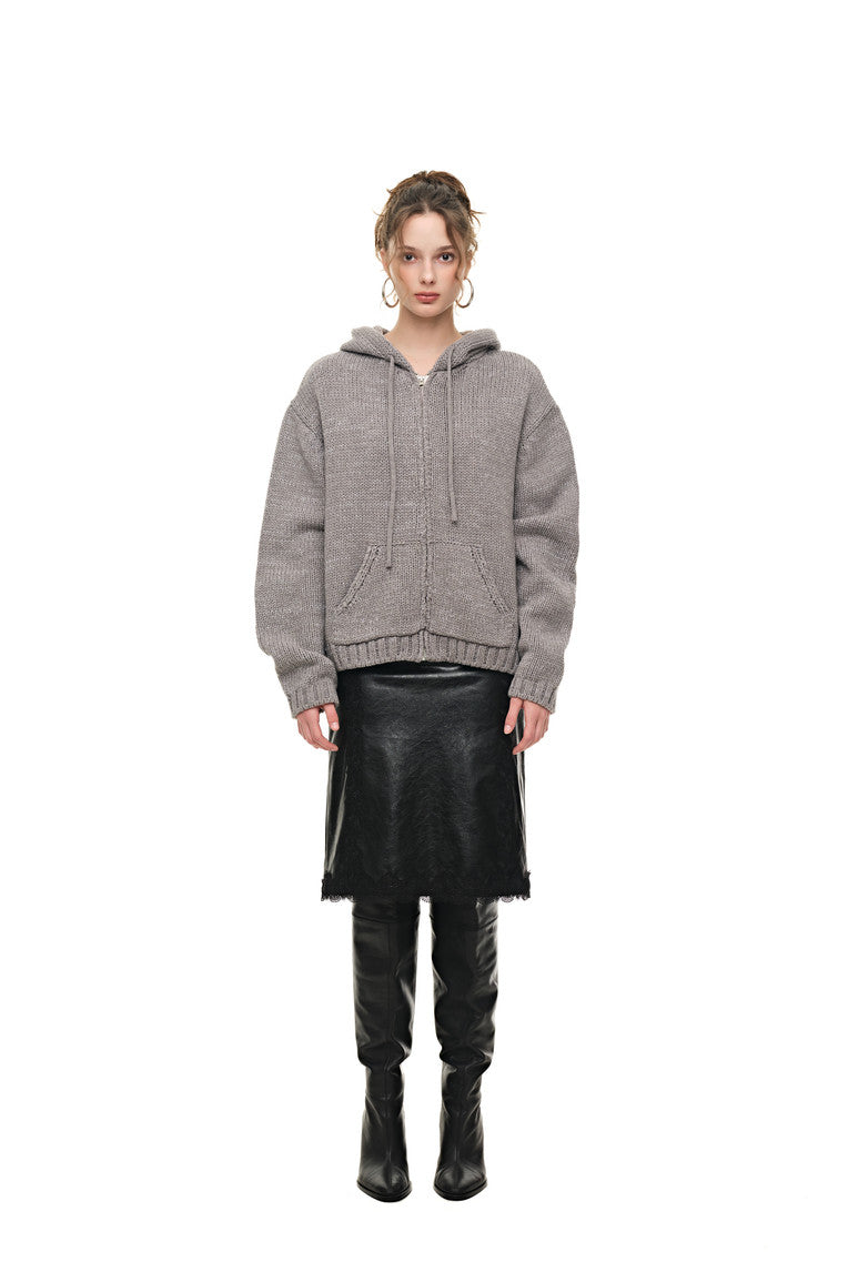 HEAVY KNIT ZIP-UP HOODIE (MELANGE GRAY)