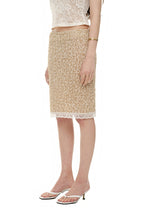 LACE POINT SPARKLE MIDI SKIRT (BEIGE)