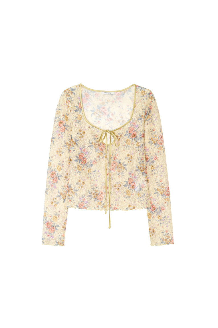METALLIC FLORAL KEYHOLE TIE TOP (YELLOW)