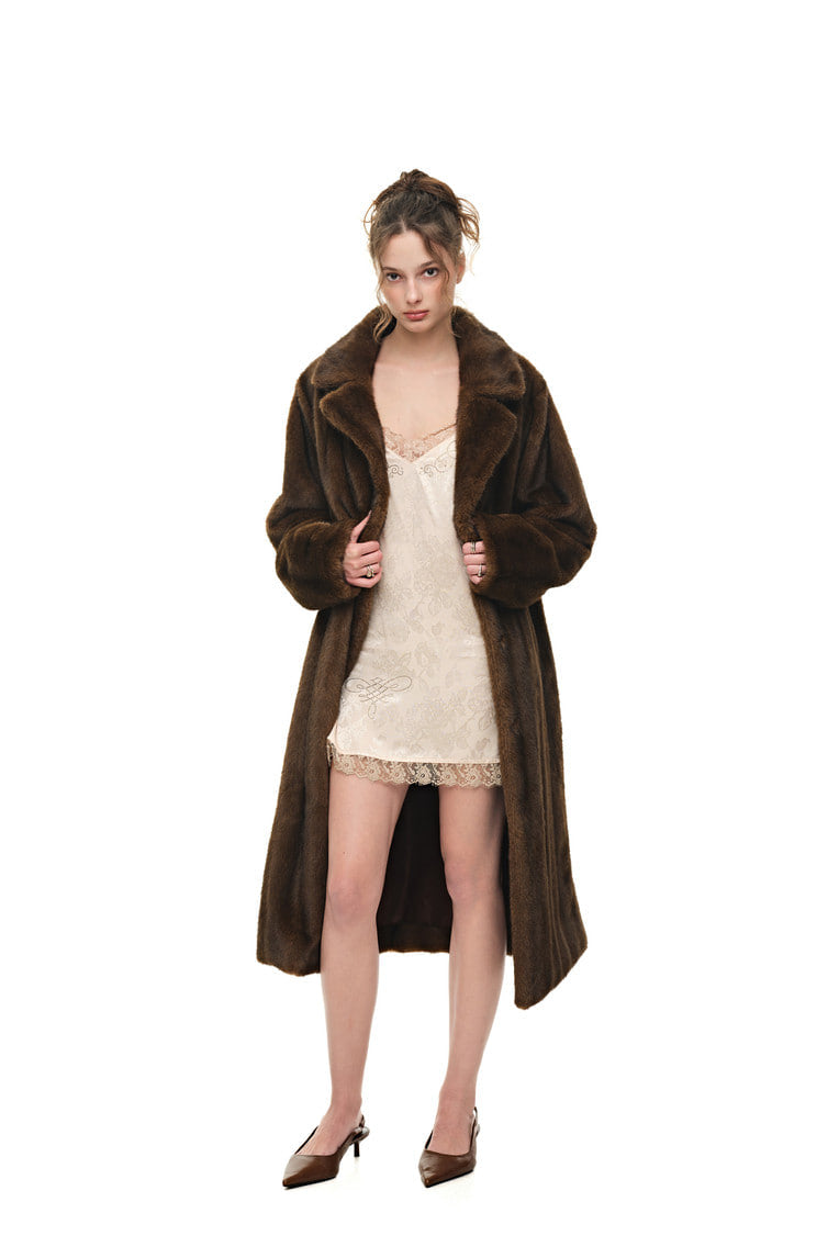 FAUX FUR LONG COAT (BROWN) - 5