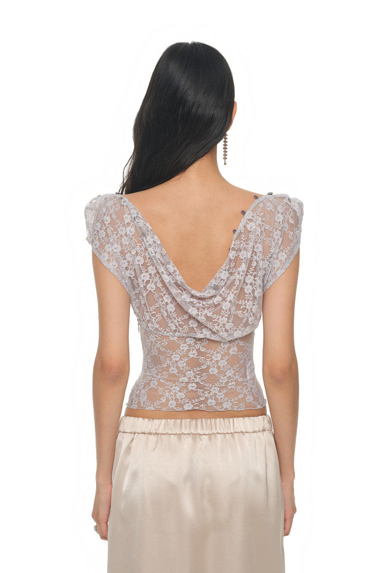 LACE BUTTON TOP (LIGHT GREY)