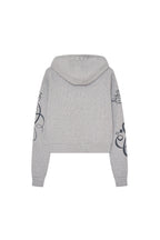 FOLK PATTERN 02 CROP WAFFLE ZIP-UP HOODIE (MELANGE GREY)