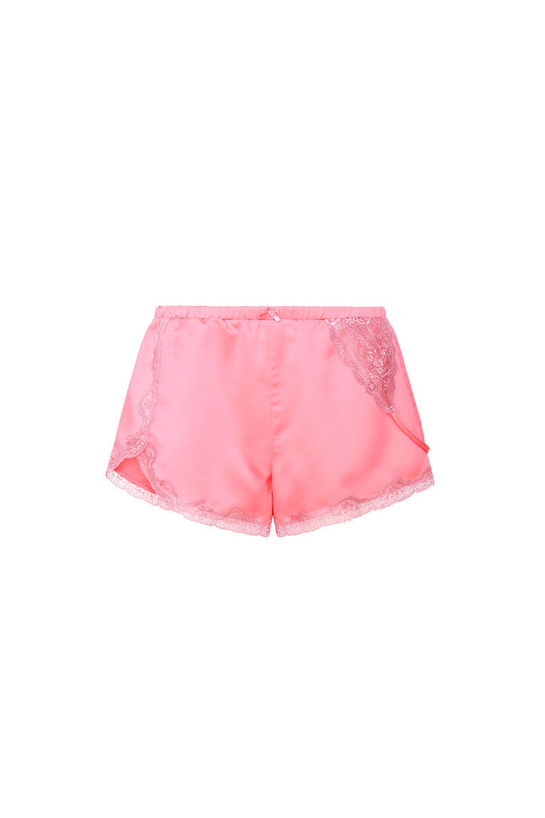 ASYMMETRIC LACE TRIM SLIP SHORTS (PINK)