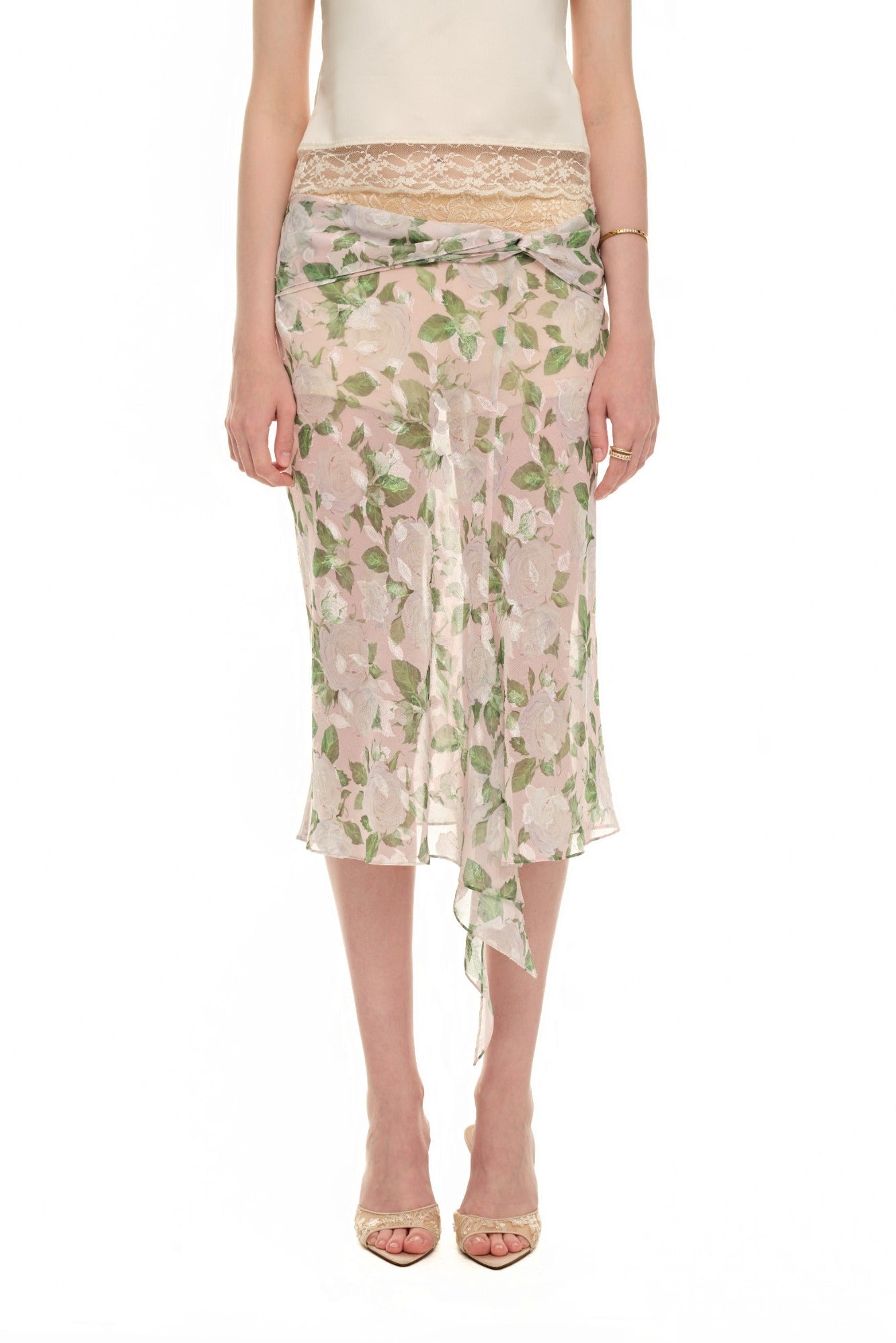 ROSE FLAIR MIDI SKIRT (WHITE)