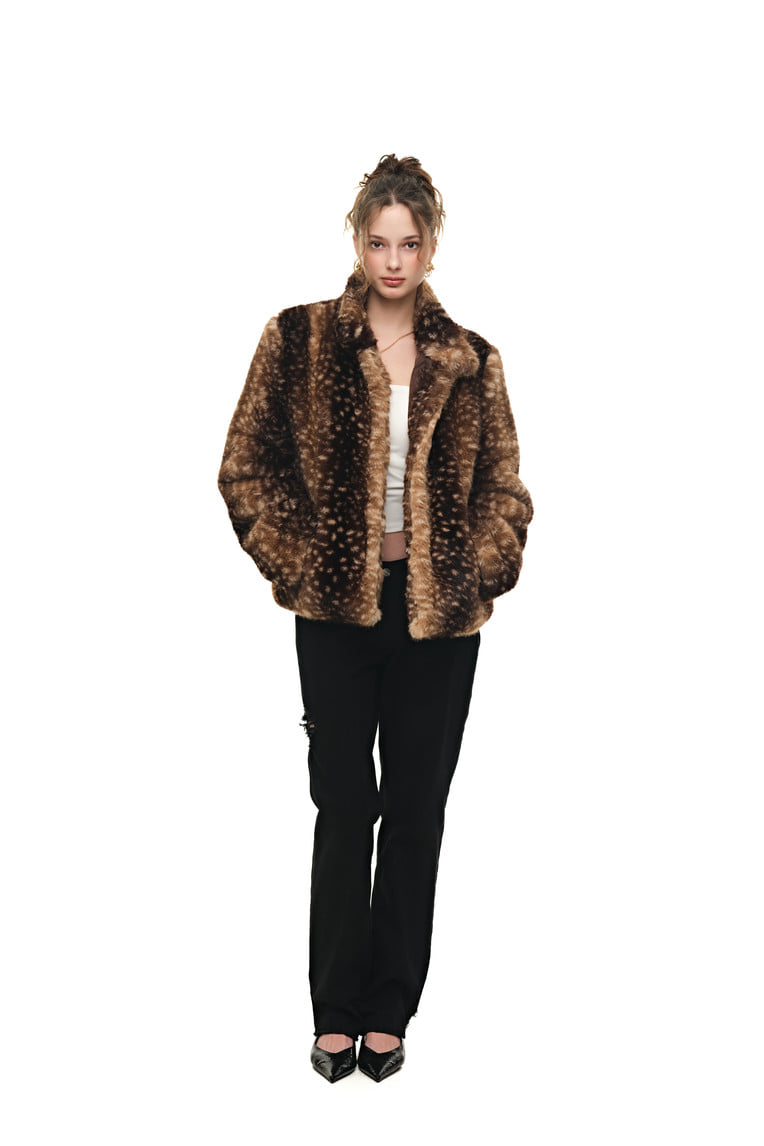 REGULAR FIT FUR JACKET (BAMBI BROWN) - 5
