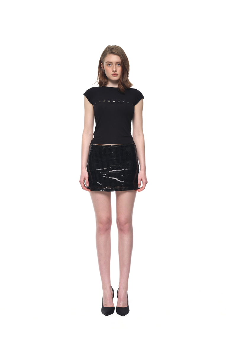MOTHER OF PEARL BUTTON RAGLAN T-SHIRT (BLACK)