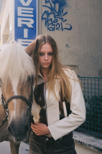 HAIRY LEATHER ASYMMETRIC JACKET (IVORY)
